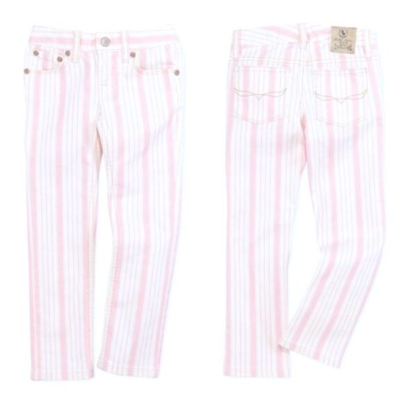 RALPH LAUREN BOWERY PREPPY PINK VERTICAL STRIPE WHITE SKINNY JEANS GIRLS SIZE 10 - Picture 1 of 13